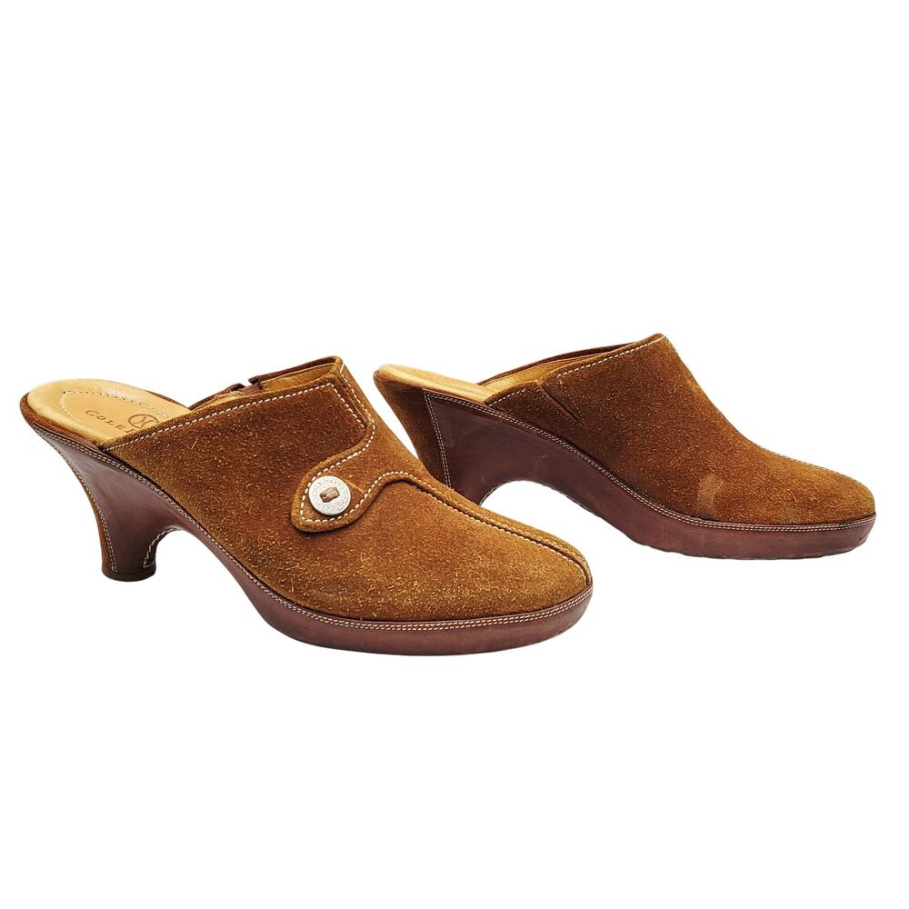 Cole Haan Devon Suede Leather Amber Brown Slip On Mule Clogs Women’s Size 6.5 B